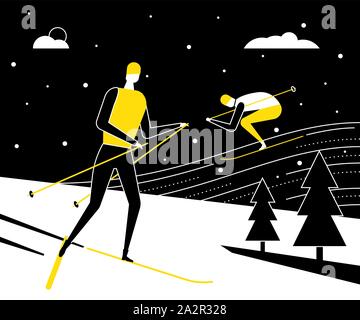 Sports d'hiver, ski - appartement style design illustration Illustration de Vecteur