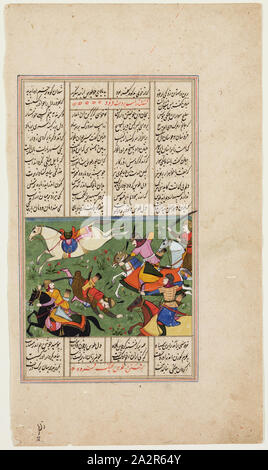 Les Indiens, islamique, bataille de cavalerie avec guerrier tombé, ch. 1620, gouache et d'or, Page : 12 1/2 x 7 1/8 in. (31,8 x 18,1 cm Banque D'Images