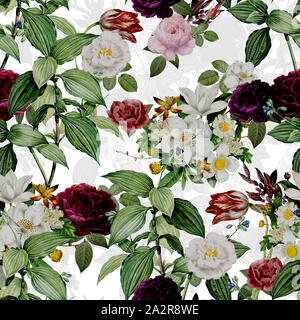 Résumé de l'élégance transparente avec motif Vintage fleurs de jardin. Floral Motif répétitif. Motif transparent peut être utilisé pour l'industrie textile, papier peint, Wrappin Banque D'Images