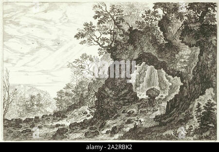 Isaak Major, allemand, 1576-1645, avec des cascades à flanc de colline vue à travers une arche naturelle, entre 1576 et 1645, de gravure imprimée en encre noire sur papier vergé, plaque : 9 3/8 x 14 5/8 pouces (23,8 × 37,1 cm Banque D'Images