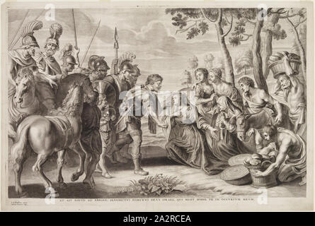 Adriaen Lommelin, flamand, 1636-1673, après Peter Paul Rubens, flamand, 1577-1640, la rencontre de David et Abigail, entre 1656 et 1673, gravure imprimée dans l'encre noire sur papier vergé, plaque : 17 1/2 × 26 3/8 pouces (44,5 × 67 cm Banque D'Images