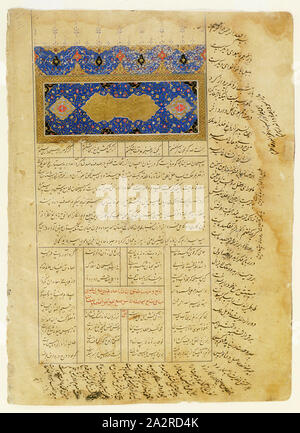 Iranien, islamique, folio d'un manuscrit, 16ème siècle, encre et d'or sur papier, Page : 12 1/4 × 8 15/16 po (31,1 × 22,7 cm Banque D'Images