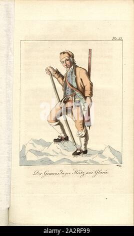 Le chasseur de chamois Heitz, de Glaris, Illustration de l'chaser Heitz de Glaris à partir du xixe siècle, signé : Weise fec, la plaque 55, après p. 396, Weise (FEC), 1805, Heinrich August Ottokar Reichard : Malerische Reise durch einen grossen Theil der Schweiz vor und nach der Revolution. Jena : Seidler, 1805 Banque D'Images