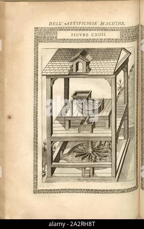 Mühle (2), l'exploitation d'une usine avec de l'eau dur, gravure sur cuivre, fig. CXIIII, d'après p. 176, 1588, Agostino Ramelli et diversifiée : Le artificiose machine del Capitano Agostino Ramelli (...). Un Parigi : dans Casa del'autore, 1588 Banque D'Images