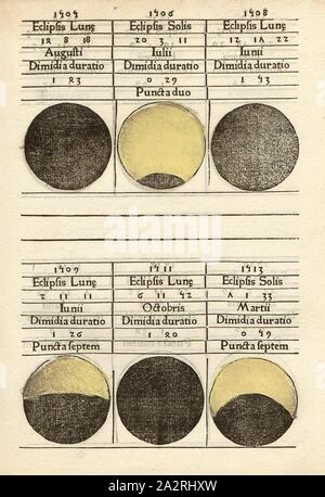 Eclipse lunaire l'éclipse - Dimanche 7, phases de lune, F. 17v, p. 39, 1475, Johannes Regiomontanus : Calendarium. [Nurembergae] : [ex-typogr. Joan. Regiomontani], [ca. 1475 Banque D'Images