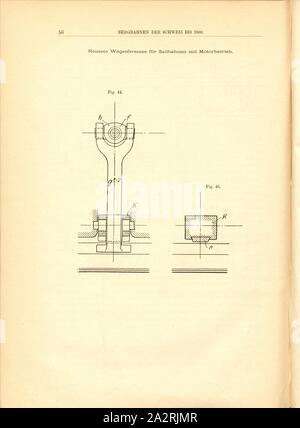 Dernière voiture frein de stationnement pour voitures de câble avec le fonctionnement du moteur 2, Fig. 44, 46 : Dessin technique d'un frein de chariot, fig. 16, p. 56, E. Strub : Bergbahnen der Schweiz bis 1900. Bd. 1. Wiesbaden : Verlag von J F. Bergmann, 1900 Banque D'Images