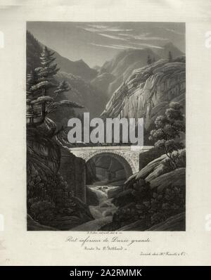 Dazio grande pont inférieur, pont de pierre près de l'Dazio grande sur la route du Gotthard, fig. 7, après 46, Suter, Jakob (ad. nat. del. et sc., 1833), Karl Franz Lusser, Joseph Meinrad Kälin, Jakob Suter : Funfzehn Gotthards-Strasse Ansichten der neuen St. vom St. Gotthard-Hospiz bis Lugano. Zürich : bey Heinrich Füssli, 1833 Banque D'Images