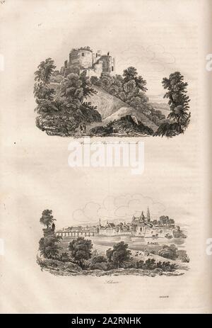 Ruines du château de Dornach - Soleure, ci-dessus : Vue sur la ruine Dorneck à Dornach, ci-dessous : Avis de Soleure avec Ursenkathedrale, Nach S. 98, 1835, Alexandre Martin : La Suisse pittoresque et ses environs. Tableau général, descriptif, historique et statistique des 22 cantons, de la Savoie, d'une partie du Piémont et du pays de Bade. Paris : Hippolyte Souverain, 1835 Banque D'Images