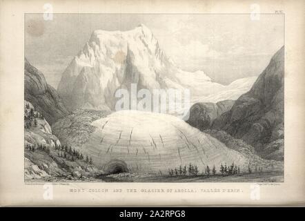 Mont Collon et le glacier d'Arolla, Erin Vallée, Mont Collon et Glacier d'Arolla dans la Vallée d'Erin, lithographie, signé : tirée de la nature par le professeur Forbes, T. Picken lith, Pl. 6, p. 282 après, Forbes, James David (dessinée) ; Picken, T. (lith), 1843, James David Forbes : voyages à travers les Alpes de Savoie et d'autres parties de la chaîne Pennine avec les observations des phénomènes de glacier. Édimbourg : Adam and Charles Black, 1843 Banque D'Images