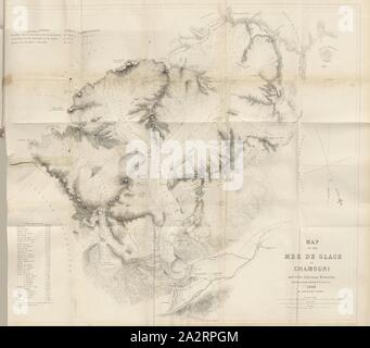 Carte de la Mer de Glace de Chamouni, la carte du Glacier Mer de Glace près de Chamonix, à la p. 424, Forbes, James David, 1842, James David Forbes : voyages à travers les Alpes de Savoie et d'autres parties de la chaîne Pennine avec les observations des phénomènes de glacier. Édimbourg : Adam and Charles Black, 1843 Banque D'Images