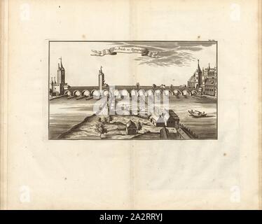 Le pont à Regenspurg, pont de pierre sur le Danube à Regensburg, fig. 39, no. 48, après p. 96, Breitkopf, Bernhard Christoph (éd.), 1735, Carl Christian Schramm : Historischer Schauplatz dans welchem die merkwürdigsten Brücken aus allen Theilen der Welt, insonderheit aber die in den vollkommensten Elb-Brücke versetzte Stand Dresdner, dans saubern Prospecten, Münzen und anderen, vorgestellet Kupferstichen und beschrieben werden. Leipzig : Bey Bernhard Christoph Breitkopf, 1735 Banque D'Images