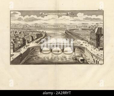 Le Pont Royal au jardin appelé les Thuileries, Pont Royal sur la Seine à Paris, signé : I. W. Stör fec, fig. 44, no. 55, p. 96, après Stör, Johann Wilhelm (sc.), Breitkopf, Bernhard Christoph (éd.), 1735, Carl Christian Schramm : Historischer Schauplatz dans welchem die merkwürdigsten Brücken aus allen Theilen der Welt, insonderheit aber die in den vollkommensten Elb-Brücke versetzte Stand Dresdner, dans saubern Prospecten, Münzen und anderen, vorgestellet Kupferstichen und beschrieben werden. Leipzig : Bey Bernhard Christoph Breitkopf, 1735 Banque D'Images