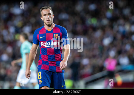 Camp Nou, Barcelona, Catalonia, Espagne. 2e oct, 2019. Ligue des Champions de football, Barcelone et l'Inter Milan ; Arthur pendant le match - Editorial News Credit : Action Plus Sport/Alamy Live News Banque D'Images