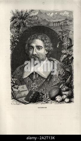 Tournefort, Portrait de Joseph Pitton de Tournefort, signé : H. Rousseau, Méaulle, fig. 17, p. 299, Rousseau, H. ; Méaulle, F., 1869, Louis FIGUIER : Vies des savants illustres : depuis l'antiquité jusqu'au dix-neuvième siècle. Paris : librairie internationale, 1869 Banque D'Images