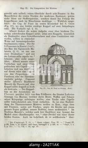 Aucun. de 'Pazzi zu Florence, section transversale de la Cappella dei Pazzi, également Chapelle Pazzi à Florence, signé : Nohl, fig. 27, p. 91, Nohl, Max, 1867, Jacob Burckhardt ; Wilhelm Lübke professeur : Baukunst. Stuttgart : Verlag von Ebner & Seubert, 1867 Banque D'Images