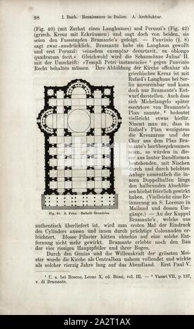 S. Pierre. Rafael's plan, plan de la Basilique Saint Pierre ou de Saint Pierre au Vatican, fig. 40, p. 98, 1867, Jacob Burckhardt ; Wilhelm Lübke professeur : Baukunst. Stuttgart : Verlag von Ebner & Seubert, 1867 Banque D'Images