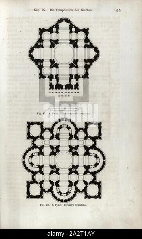 S. Pierre. Michelangelo's et Peruzzi's floor, des plans de la Basilique Saint Pierre ou de Saint Pierre au Vatican après Michel-ange et Peruzzi, fig. 41, 42, p. 99, 1867, Jacob Burckhardt ; Wilhelm Lübke professeur : Baukunst. Stuttgart : Verlag von Ebner & Seubert, 1867 Banque D'Images