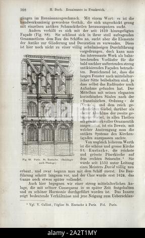 Paris. Saint-eustache, voir l'église Saint-Eustache façade Paris, signé : Baldinger, fig. 89, p. 308, Baldinger, Franz Heinrich, 1867, Jacob Burckhardt ; Wilhelm Lübke professeur : Baukunst. Stuttgart : Verlag von Ebner & Seubert, 1867 Banque D'Images