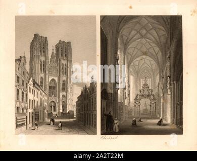 Cathédrale de St Michael et St Gudule à Bruxelles, fig. 1 : Eglise de Saint Gudule à Bruxelles, vue extérieure, fig. 2 : Eglise de Saint Gudule à Bruxelles, vue de l'intérieur, pl. 97, p. 200 après, fol. 97r, Carl August Menzel : Die Kunstwerke von dem Alterthum bis in die Gegenwart [...] Plan de l'oder durch das ganze Gebiet der Bildenden Kunst [...]. Bd. 2. Leipzig : J. A. Romberg's Verlag, [18 Banque D'Images