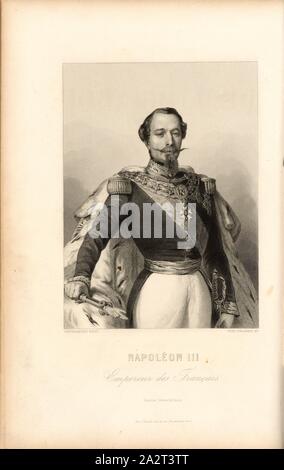 Napoléon III, empereur des Français, Charles Louis Napoléon Bonaparte, Napoléon III, également président de la République française, signé : Winterhalter (pinxt) ; Ferd., Delannoy (sc.), Garnier frères (editeurs), frontispice, Winterhalter, Franz Xaver (pinx.) ; Delannoy, Ferdinand (sc.), Garnier frères (editeurs), Amédée de Cesena : Campagne de Piémont et de Lombardie en 1859. Paris : Garnier Frères, 1860 Banque D'Images