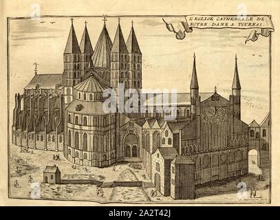 L'église cathédrale de Notre-Dame à Tournai, Notre-Dame de la cathédrale de Tournai en Belgique, signé J. Harrewyn fecit, Taf. 19, p. 154 après, Harrewijn, Jacobus (FEC), [Jean-Baptiste Christyn] : les délices des Pays-Bas ou description géographique et historique des XVII provinces belgiques. Bd. 3. Liège : chez J. F. Bassompierre, père, MDCCLXIX Banque D'Images