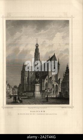 Haarlem. La grande église, vue de Sint-Bavokerk et statue par Laurens Janszoon Coster, signé : L. Rohbock (del.) ; G. M. Kurz (couche externe.), après p. 370, p. 553, Rohbock, Ludwig (del.) ; Kurz, Georg Michael (couche externe.), 1863, Der Rhein und die Rheinlande dans Original-Ansichten in ruhiger : Abtheilung 3, Section 2 / Hollande. Darmstadt : Druck und Verlag von Gustav Lange, 1863 Banque D'Images