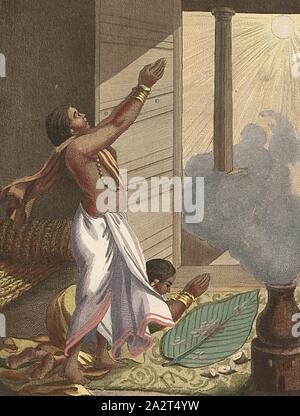 Faire Pongol indiennes, deux femmes indiennes célébrer le festival Pongal, une action de grâce pour célébrer le retour du soleil en janvier. Signé : P. Sonnerat pinx, Poisson sc, pl. 64, p. 240 après (vol, ), Pierre Sonnerat, M. (pinx.) ; Poisson, Jean-Baptiste Marie (couche externe.), 1782, Pierre Sonnerat, : Voyages aux Indes orientales et a la Chine. fait par ordre du roi depuis 1774 jusqu'en 1781 : dans lequel on traite des moeurs, de la religion, des sciences et des arts des Indiens, des Chinois, des Pégouins & des Madégasses (...). Paris : chez l'auteur : chez Froulé : chez Nyon ..., 1782 Banque D'Images