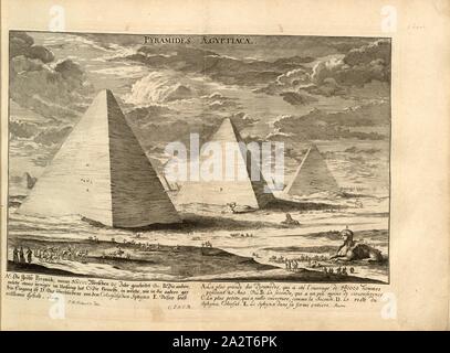 Les pyramides en Egypte, l'illustration de la deuxième merveille du monde, les pyramides de Gizeh, à partir du 18ème siècle, signé : J. B. Fischer c. Chr., E. delin, TA., IV, p. 33, Fischer von Erlach, Johann Bernhard (del), Johann Bernhard Fischer von Erlach : Entwurff einer historischen Architectur, figure dans unterschiedener berühmten Gebäude, des Alterthums, und fremder Völcker, latouge Geschichtbüchern Gedächtnüsz-Müntzen, aus den Ruinen, eingeholten wahrhafften Abriszen, und, vor Augen zu stellen [...]. Erstes Buch. Wien, 1721 Banque D'Images