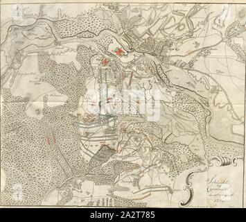 Bataille à Cunersdorf, Plan pour la bataille de Kunersdorf le 12 août 1759, signé : J. F. Sneider Bombardier del, C. F. Gürsch sc, fig. 3, p. 384, Schneider Bombardier, J. F. (del.) ; Gürsch Carl Friedrich (sc.), Georg Friedrich von Tempelhoff, Henry Lloyd : Geschichte des siebenjährigen Krieges in Deutschland zwischen dem Könige von Preussen und der Kaiserin Königin mit ihren Alliirten vom Général Lloyd. Als eine Fortsetzung der Geschichte des Général Lloyd. Bd. 3. Berlin : gedrukt und verlegt von Johann Friedrich Unger, 1787 Banque D'Images