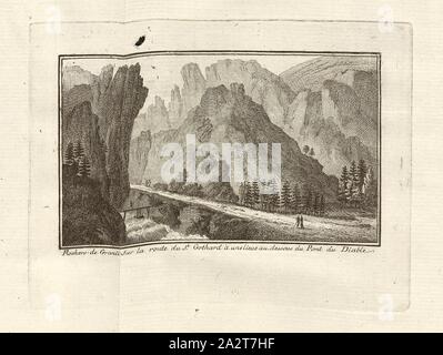 Rochers de granit sur la route du Saint-gothard une ligue ci-dessous Pont du Diable, sur la route du col du Gothard au-dessous du Pont du Diable, la gravure sur cuivre, à la p. 56 (vol. 4), 1779, Horace-Bénédict de Saussure, voyages dans les Alpes, précédés d'un essai sur l'histoire naturelle des environs de Genève. Neuchâtel : Samuel Fauche, 1779-1796 Banque D'Images