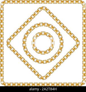 Chaînes de précieux avec un fond blanc. Carré de luxe et des chaînes d'or cercle Illustration vectorielle. Prêt pour l'impression textile. Set 12. Illustration de Vecteur