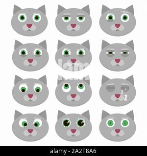 Jeu de chat mignon des émoticônes. Vector illustration. Illustration de Vecteur