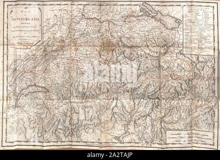 Carte de Suisse, carte de Suisse, avec le marquage des routes depuis les années 1776, 1779, 1785 et 1786, fig. 1, d'après p. xii, 26.01.1789, William Coxe, William Melmoth : Voyages en Suisse, et dans le pays des Grisons : dans une série de lettres à William Melmoth. Tome I. Paris : imprimé pour T. Cadell, 1791 Banque D'Images