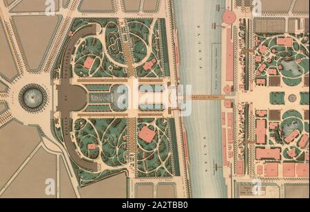 Plan de le Trocadéro et le Champs de Mars 1, Plan du Tocadéro Palace et du Champs de Mars à partir du xixe siècle, signé : J. Rothschild, éditeur, Lemercier, IMP, J. Coin, Lith et Mce Perrin, sc, Lemercier, IMP, J, médaille, Lith. Et Mce, Pl. 2, p. 11, ROTHSCHILD, J. (ed.) ; Lemercier (imp.), médaille, J. (lith.) ; Perrin, le MCE. (Sc.), 1889, Adolphe Jean Charles : Exposition Universelle Internationale de 1889 à Paris : monographie : Palais - jardins - construction - installations générales diverses. Tome 2. Paris : J. Rothschild, 1892 Banque D'Images