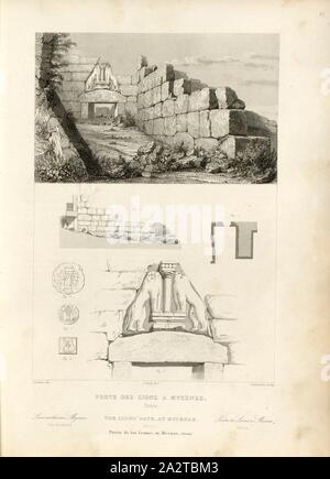 Porte des Lions dans Mycènes, Lion Gate de Mycènes, signé : Jourdan (del), J. Bury (dir.), Outhwaite (couche externe.), fig. 19, p. 93, Jourdan (del), Bury, J. (dir.), Jean-Jacques Outhwaite (couche externe.), 1853, Jules Gailhabaud : Monuments anciens et modernes. Bd. 1. Paris : Librairie de Firmin Didot frères, 1853 Banque D'Images