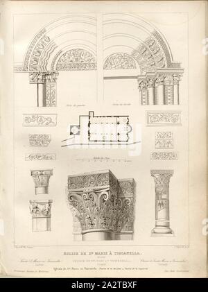 Église de Sainte Marie à Toscanella. Détails, plan d'étage et de décorations dans l'église de Santa Maria Maggiore à Toscanella, signé : d'après M. Alb., Lenoir, J. Bury del et sc, fig. 43, p. 153, Lenoir, Albert (inv.) ; Bury, Jean Baptiste Marie (del. d'après Albert Lenoir et sc.), 1853, Jules Gailhabaud : Monuments anciens et modernes : collection formant une histoire de l'architecture des différents peuples à toutes les époques. Paris : Librairie de Firmin Didot frères, 1853 Banque D'Images