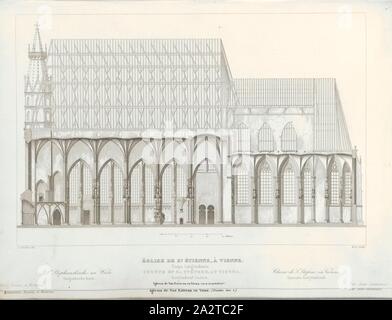 Eglise de Saint Stephen, Vienne. La section longitudinale, section longitudinale de la cathédrale Saint-Étienne de Vienne, signé : J. Jourdan del, sculptures sur Bury, Pl., 47, Jourdan, Jean Marie (del.) ; Bury, Jean Baptiste Marie (sc.), 1853, Jules Gailhabaud : Monuments anciens et modernes : collection formant une histoire de l'architecture des différents peuples à toutes les époques. Paris : Librairie de Firmin Didot frères, 1853 Banque D'Images