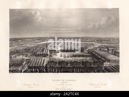 Docks de Londres, l'illustration de l'Londondocks du 19ème siècle, signé : Arundale del, Skelton, couche externe Fig. 2, p. 320, Arundale (del.) ; Skelton (couche externe.), 1853, Jules Gailhabaud : Monuments anciens et modernes : collection formant une histoire de l'architecture des différents peuples à toutes les époques. Paris : Librairie de Firmin Didot frères, 1853 Banque D'Images