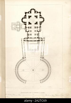 Basilique de Saint Pierre, Rome. Plan, plan de la Basilique St Pierre (St. La Basilique Saint-Pierre) et la Place Saint Pierre au Vatican, signé : Jourdan del, J. Bury sc, fig. 10, p. 97, Jourdan, J. (del.) ; Bury, Jean Baptiste Marie (sc.), 1853, Jules Gailhabaud : Monuments anciens et modernes : collection formant une histoire de l'architecture des différents peuples à toutes les époques. Paris : Librairie de Firmin Didot frères, 1853 Banque D'Images