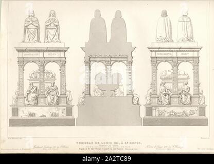 Tombeau de Louis XII, Saint Denis. L'élévation et la coupe, tombeau de Louis XII (1462-1515) dans la cathédrale de Saint-Denis, signé : J. de Mérindol del, Clermont-tonnerre sc, fig. 55, p. 240, Merindol, Jules Charles Joseph de (del.) ; Clermont-tonnerre, Auguste Louis François (sc.), 1853, Jules Gailhabaud : Monuments anciens et modernes : collection formant une histoire de l'architecture des différents peuples à toutes les époques. Paris : Librairie de Firmin Didot frères, 1853 Banque D'Images