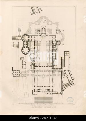 Plan de la basilique de Saint-Pierre à partir de l'année 800-1506, plan au sol de la basilique Saint Pierre (ancienne) à Rome, signé : I. M. Knapp, Taf. II, après l'article 6, Knapp, I. M. (bearb.), Christian Karl Josias von Bunsen : Die Basiliken des christlichen rom : nach ihrem Zusammenhange mit Idee und Geschichte der Kirchenbaukunst. Bd. 2. München : Literarisch-artistische Anstalt der J. G. Cotta'schen Buchhandlung, [1824 Banque D'Images