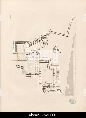 Plan au sol de l'ancien patriarcat du Latran avec basilique et baptistère, Plan du Palais du Latran à Rome, Taf. XXXVII, après p. 6, Christian Karl Josias von Bunsen : Die Basiliken des christlichen rom : nach ihrem Zusammenhange mit Idee und Geschichte der Kirchenbaukunst. Bd. 2. München : Literarisch-artistische Anstalt der J. G. Cotta'schen Buchhandlung, [1824 Banque D'Images