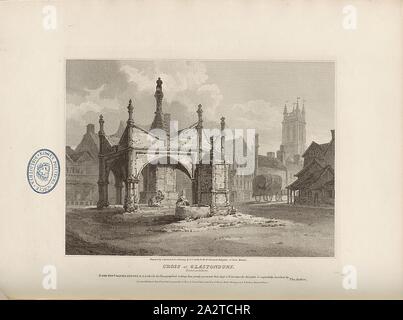 Cross à Glastonbury, Somersetshire, Market Cross à Glastonbury, signé : gravée par S. Sparrow, d'après un dessin de J.C. Smith, fig. 40, p. 22, Smith, Joseph C. (dessin), Sparrow, S. (Ing.), 1806, John Britton : Les antiquités architecturales de Grande-bretagne : représentés et illustré dans une série de vues, élévations, plans, coupes et détails de divers édifices anglais ancien : historique et descriptive avec comptes de chacune. Bd. 1. Londres : J. Taylor, 1807-1826 Banque D'Images