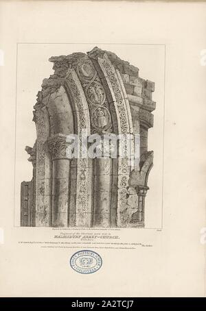 Fragment de l'Ouest, Door-Way Abbey-Church à Malmesbury, Wiltshire, ruine du porche de l'église abbatiale de Malmsbury, signé : gravé par J. Smith d'après un dessin de F. Nash, fig. 50, d'après p. 12, Nash, F. (dessin) ; Smith, J. (Ing.), 1806, John Britton : Les antiquités architecturales de Grande-bretagne : représentés et illustré dans une série de vues, élévations, plans, coupes et détails de divers édifices anglais ancien : historique et descriptive avec comptes de chacune. Bd. 1. Londres : J. Taylor, 1807-1826 Banque D'Images