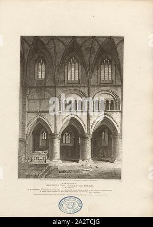 Intérieur de Malmesbury, Wiltshire, Abbey-Church Malmsbury église abbatiale, signé : gravée par John Smith, d'après un dessin de O. Smith, fig. 56, Pl. X, p. 14, après Smith, Joseph C. (dessin) ; Smith, John (Ing.), 1807, John Britton : Les antiquités architecturales de Grande-bretagne : représentés et illustré dans une série de vues, élévations, plans, coupes et détails de divers édifices anglais ancien : historique et descriptive avec comptes de chacune. Bd. 1. Londres : J. Taylor, 1807-1826 Banque D'Images