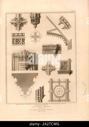 Détails architecturaux de Crosby Hall, Londres, Détails de l'historique Crosby Hall Building à Londres, signé : gravée par H. Le Keux ; dessiné par J. Palmer, à partir de croquis de J.A. Repton ; publié par Longman & Co, fig. 70, Pl. IV, p. 188, après Repton, John Adey (croquis) ; Palmer, J. (dessin) ; Henry Le Keux, (graveur) ; Longman & Co., 1814 (publié), John Britton : Les antiquités architecturales de Grande-bretagne : représentés et illustré dans une série de vues, élévations, plans, coupes et détails de divers édifices anglais ancien : historique et descriptive avec comptes de chacune. Bd. 4 Banque D'Images