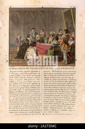 Marguerite de Valois dans le conseil d'Espagne, Margarete de Navarre en tant que négociateur de Madrid, signé : Sergent (del. Sculptures et.) ; chez Blin, K no. 4, Sergent, Antoine Louis François (del. et sculptures.) ; Blin (chez), Antoine François Sergent-Marceau : Portraits des grands hommes, femmes illustres et sujets mémorables de France : gravés et imprimés en couleurs. Dédié au Roi. Bd. 1. Paris : chez Blin, Imprimeur en Taille-Douce, [1786-1792 Banque D'Images