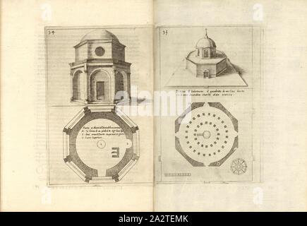 La carte et l'élévation de l'admirable ascension ... Temple de Salomon ..., chapelle de l'Ascension à Jérusalem avec un plan ou une empreinte de Christ, Dôme du Rocher à Jérusalem avec le plan, fig. 24, 34 u., 35, p. 46, après l'Amico, Bernardino (inv.) ; Tempesta, Antonio (sc.), 1591, Bernardino Amico da Gallipoli : Trattato delle Piante & Visuels de Sacri Edifizi di terra Santa disegnate dans Jerusalemme secondo le regole della Prospettiva et vera misura della lor grandezza. Firenza : appresso Pietro Cecconcelli, 1620 (am Schluss M.DC.XIX [1619 Banque D'Images