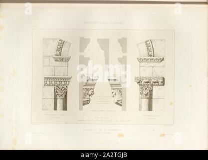 Chapelle de Saint Gabriel Bouches du Rhône, les détails de la chapelle Saint-Gabriel à Tarascon, signé : H. Revoil del, A. Guillaumot, A. Morel éditeur, fig. 26, Pl. XII, après p. 50, Revoil, Henry (del.) ; Guillaumot, Auguste Alexandre (sc.) ; Morel, A. (éditeur), Henry Revoil : architecture romane du Midi de la France : directly measured physical activity, dessinée et décrite. Bd. 1. Paris : Vve A. Morel et Cie, Libraires-Editeurs, MDCCC LXXIII. [1873 Banque D'Images