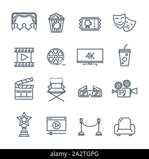 Cinéma et film Line Icons Set Illustration de Vecteur